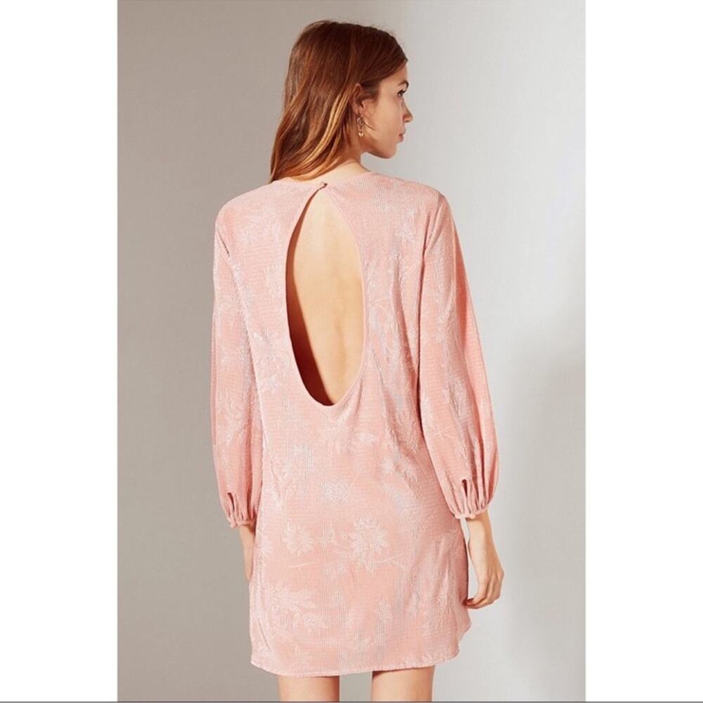 NWT Urban Outfitters Mary Kate Pleated Floral Shift Dress long sleeve rose sz xs - Picture 2 of 15